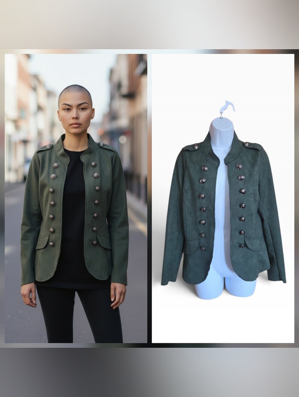 Molly Braken Faux Suede Jacket Green Napoleon Band Military Officer Size S Small